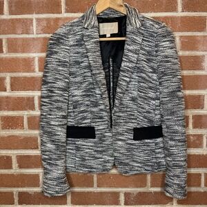 Banana Republic‎ Tweed Blazer Jacket Black Textured Collarless Women's Size 0
